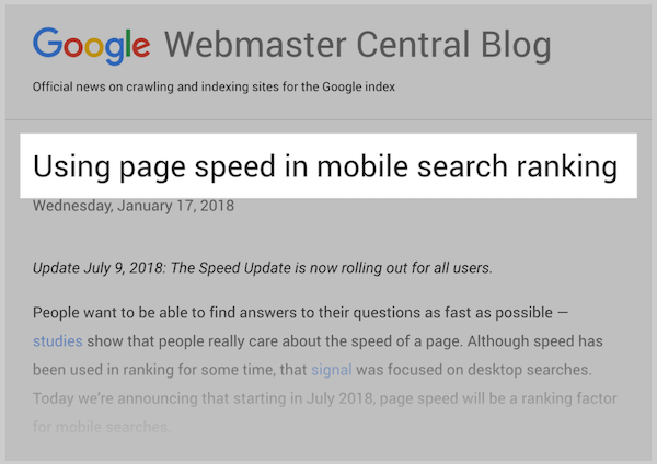 谷歌在移动端搜索中使用网站速度作为排名因素之一